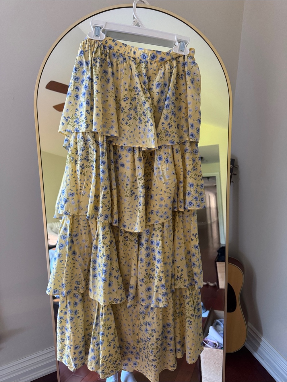 Abercrombie & Fitch Yellow Maxi Skirt with Blue Floral Print